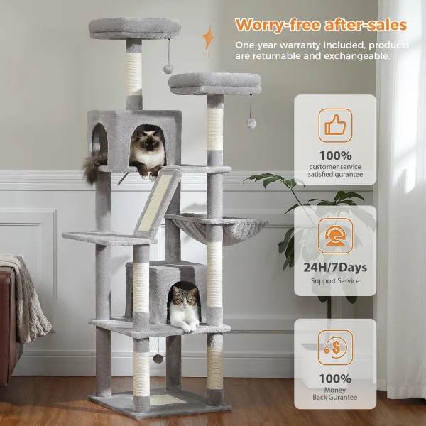 Large Cat Tree Tall Tower Multi-Level Plush  Condo with Scratching Posts Scratching Boards Perches Caves