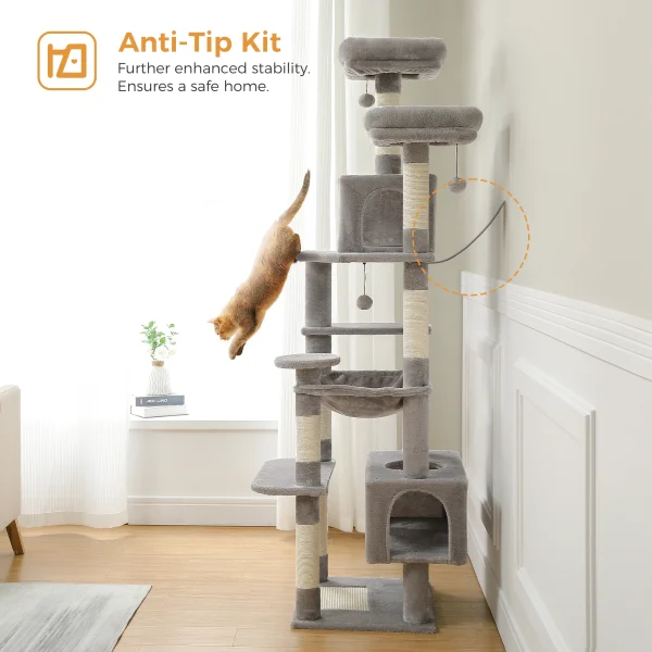 184cm Large Cat Tower for Indoor Cats With Sisal-Covered Scratching Posts Hammock Padded Perches and Condos